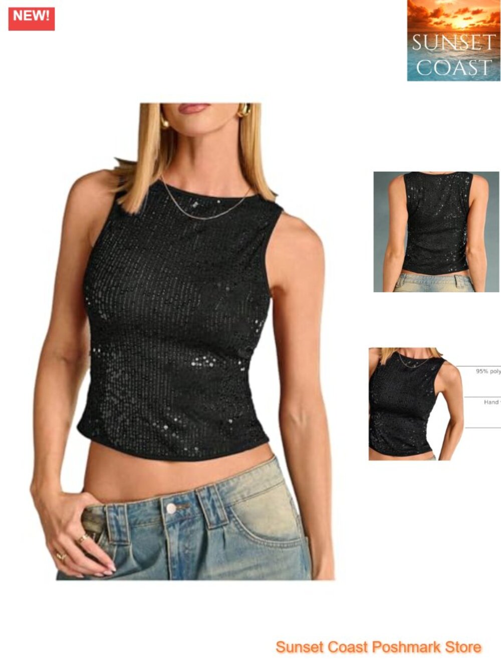 Sequin Sparkly Sleeveless Fitted Tank Top Party Club Night Out Stretch